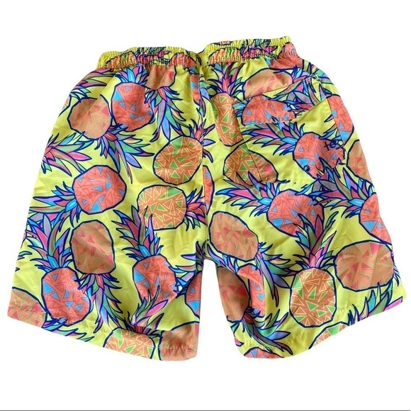 Tipsy Elves Pineapple Swim Trunks 7” Tropical Lined Sz Small Yellow Orange Blue - Picture 5 of 8